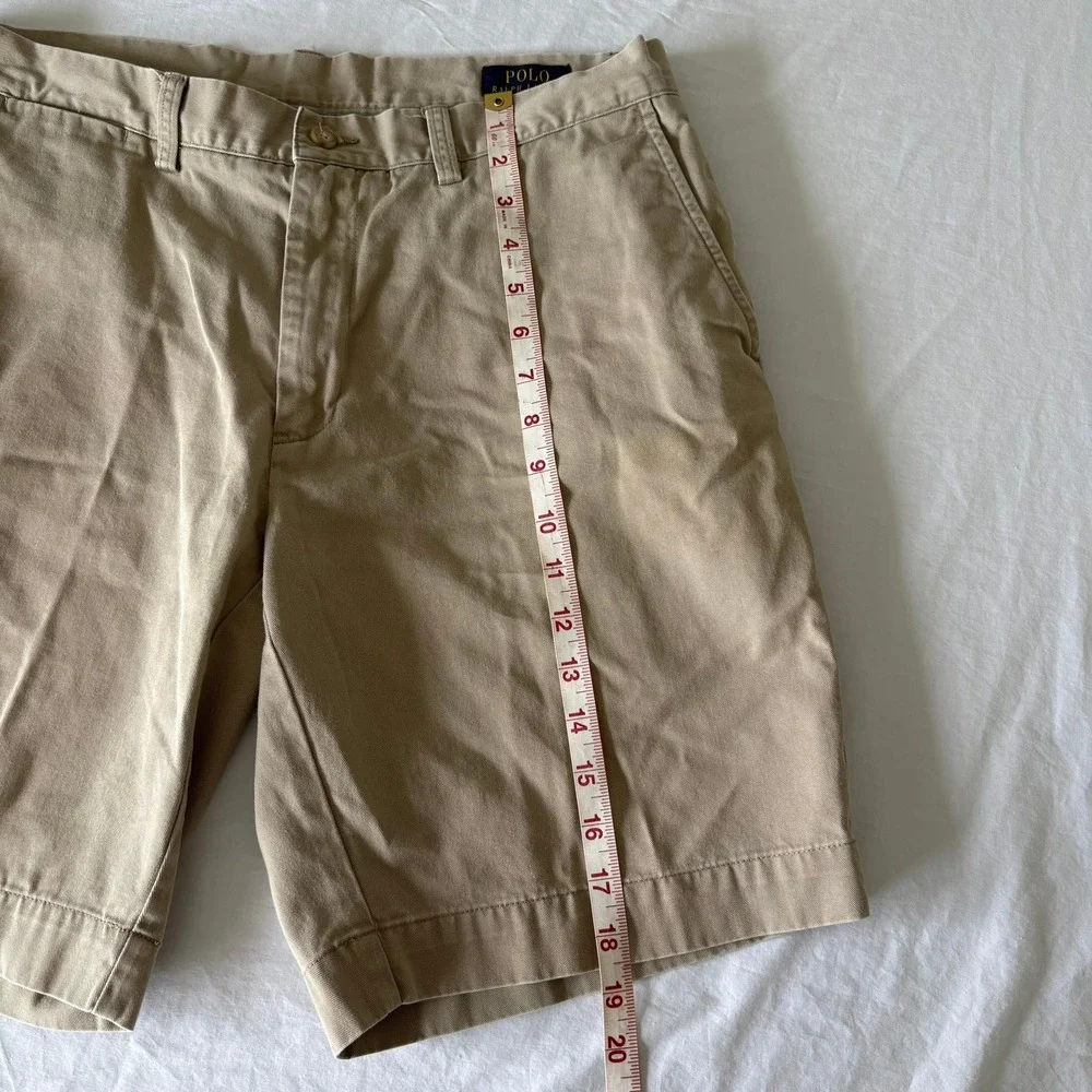 Polo Ralph Lauren Mens Khaki Chino Shorts Tan Cotton Twill Size 34 Flat Front